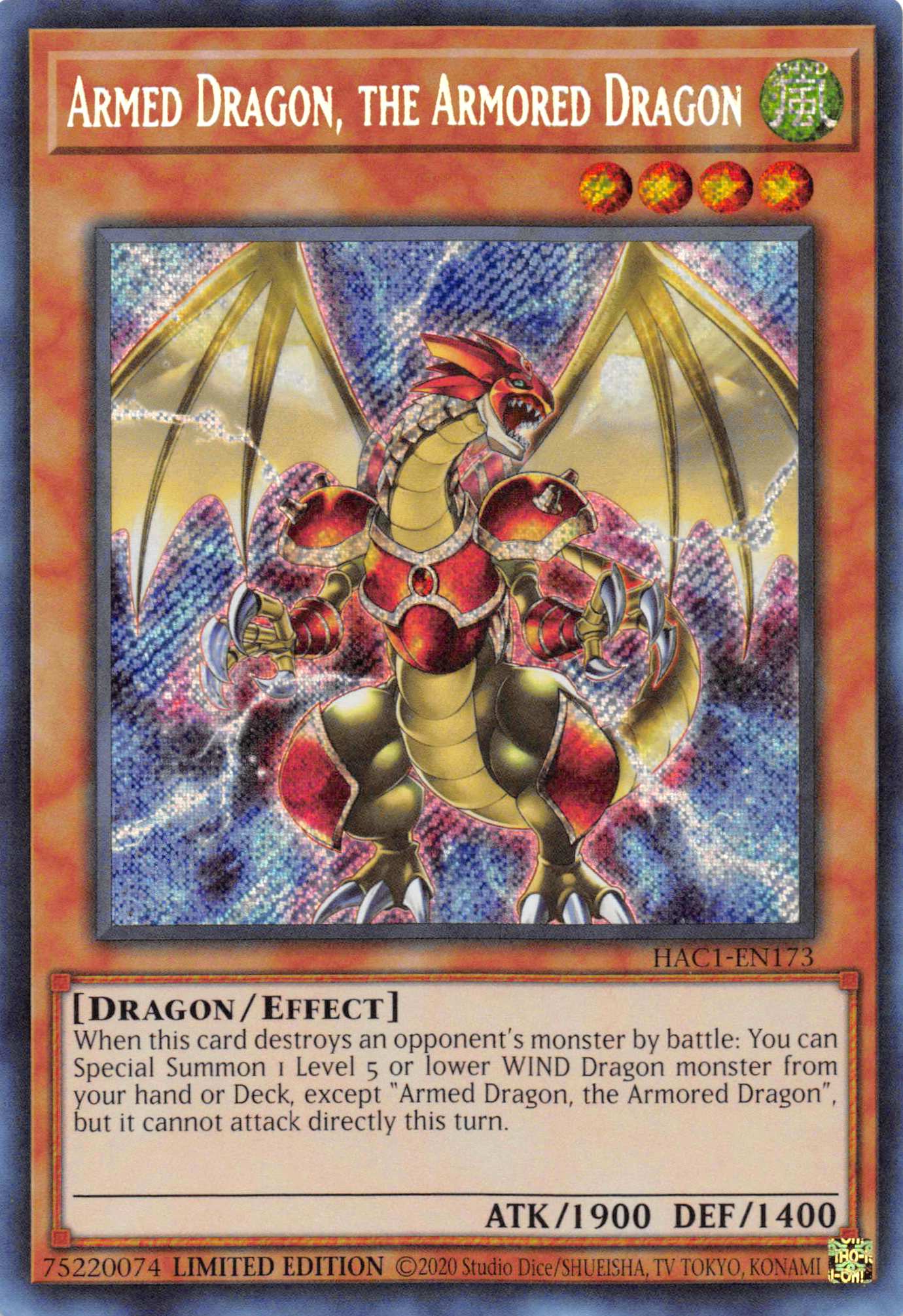 Armed Dragon, the Armored Dragon [HAC1-EN173] Secret Rare | Tables and Towers