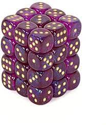 Borealis 12mm d6 Royal Purple/gold Luminary Dice Block (36 dice) | Tables and Towers