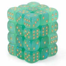 Borealis 12mm d6 Light Green/gold Luminary Dice Block (36 dice) | Tables and Towers