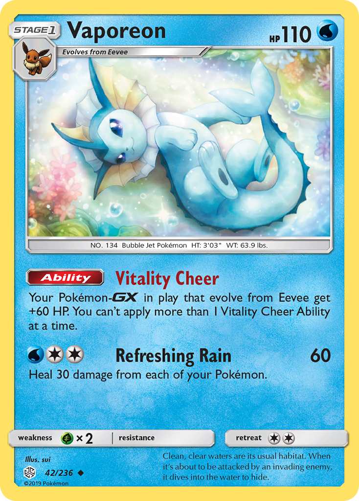 Vaporeon (42/236) [Sun & Moon: Cosmic Eclipse] | Tables and Towers