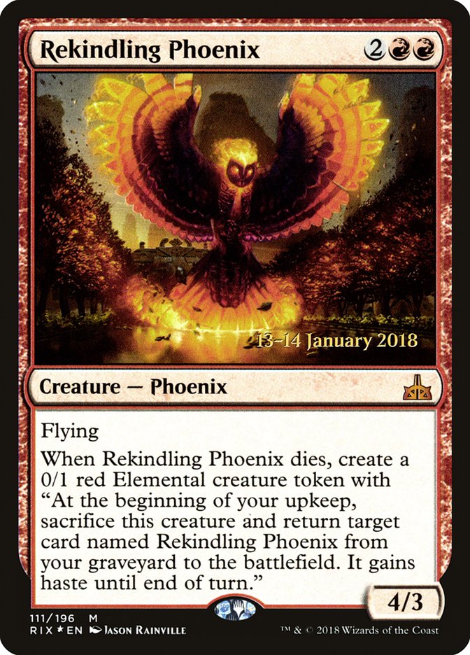 Rekindling Phoenix [Rivals of Ixalan Prerelease Promos] | Tables and Towers