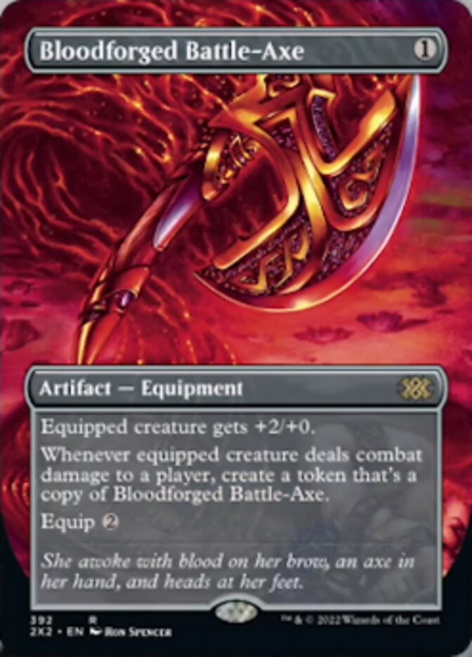 Bloodforged Battle-Axe (Borderless Alternate Art) [Double Masters 2022] | Tables and Towers