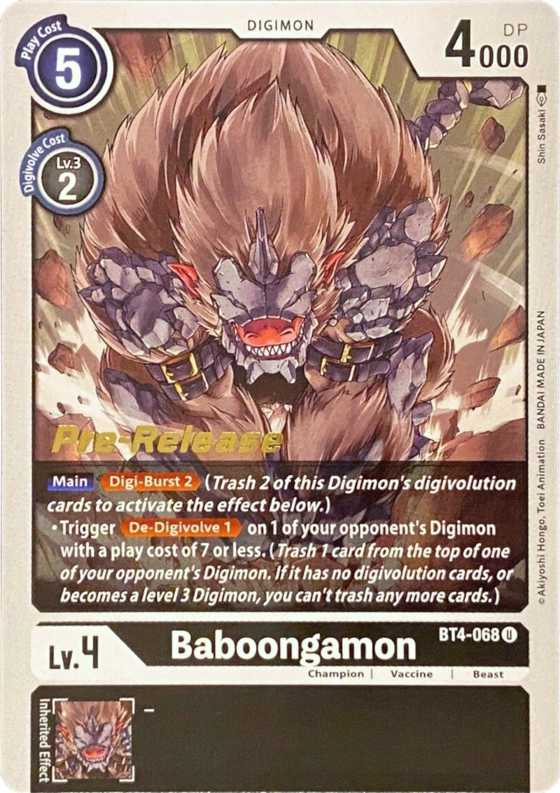 Baboongamon [BT4-068] [Great Legend Pre-Release Promos] | Tables and Towers