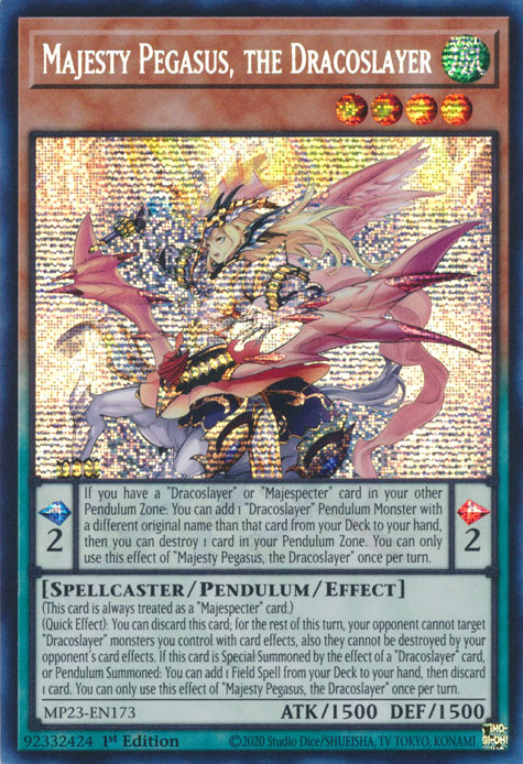 Majesty Pegasus, the Dracoslayer [MP23-EN173] Prismatic Secret Rare | Tables and Towers