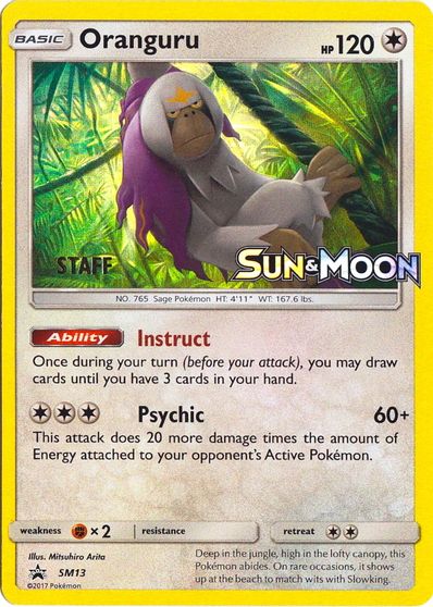 Oranguru (SM13) (Staff Prerelease Promo) [Sun & Moon: Black Star Promos] | Tables and Towers