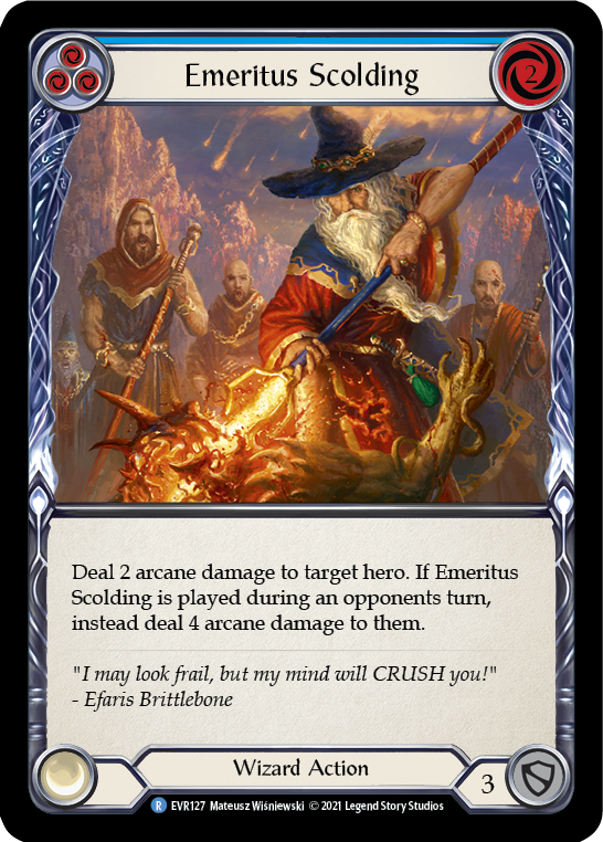 Emeritus Scolding (Blue) [EVR127] (Everfest)  1st Edition Rainbow Foil | Tables and Towers