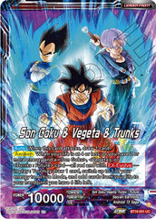 Son Goku & Vegeta & Trunks // SS Son Goku, SS Vegeta, & SS Trunks, the Ultimate Team (BT19-001) [Fighter's Ambition] | Tables and Towers