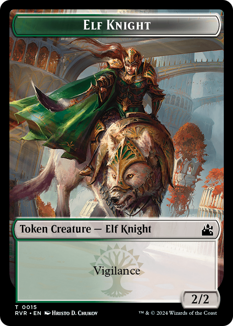 Elf Knight // Rhino Double-Sided Token [Ravnica Remastered Tokens] | Tables and Towers