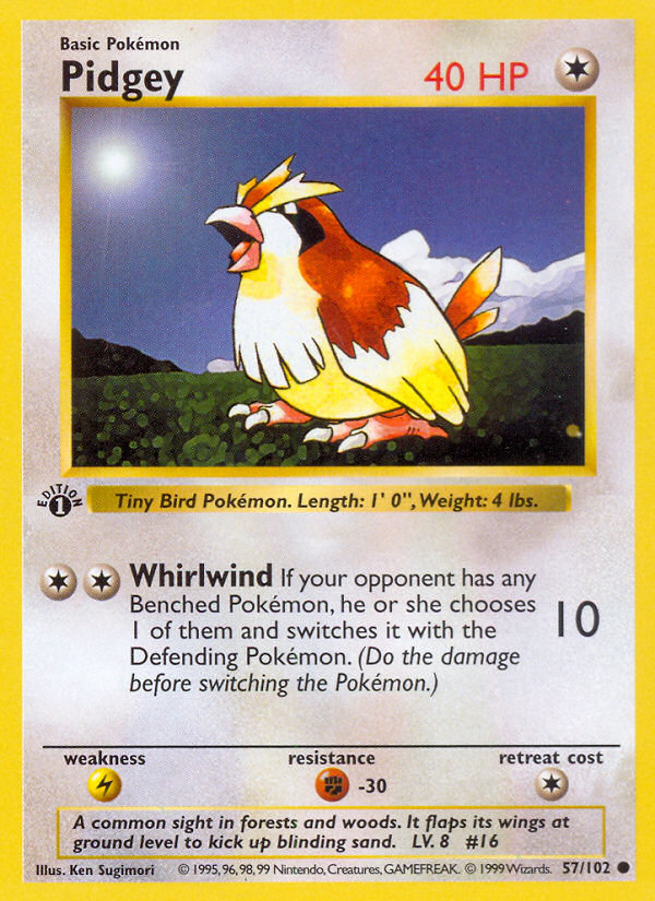 Pidgey (57/102) (Shadowless) [Base Set 1st Edition] | Tables and Towers