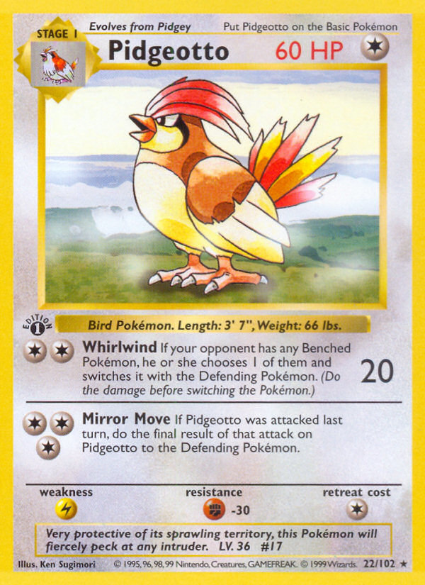 Pidgeotto (22/102) (Shadowless) [Base Set 1st Edition] | Tables and Towers