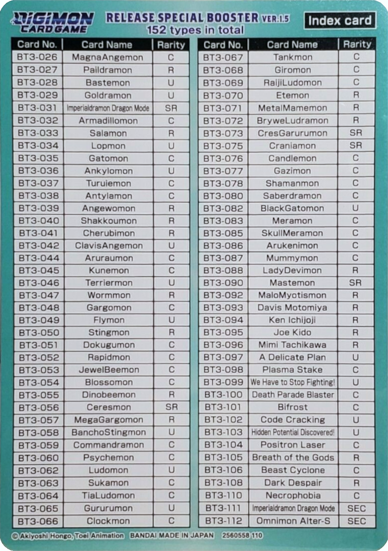 Release Special Booster Ver.1.5 Index Card (Player 2) [Release Special Booster Ver.1.5] | Tables and Towers