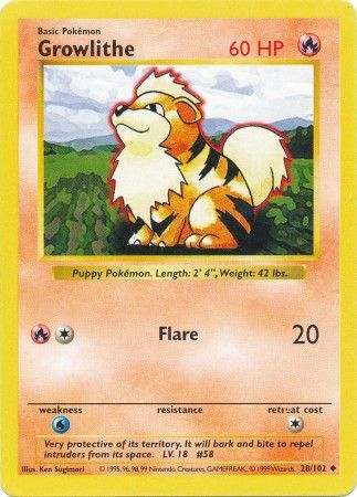 Growlithe (28/102) [Base Set Shadowless Unlimited] | Tables and Towers