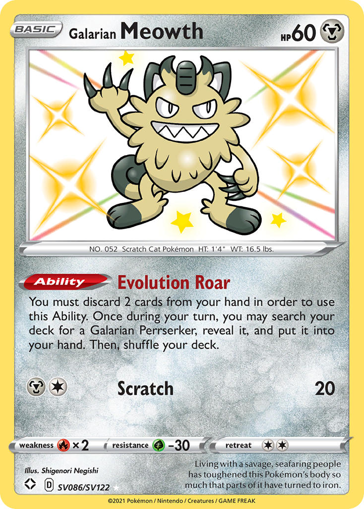 Galarian Meowth (SV086/SV122) [Sword & Shield: Shining Fates] | Tables and Towers