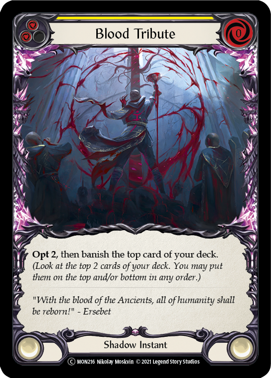 Blood Tribute (Yellow) [U-MON216-RF] (Monarch Unlimited)  Unlimited Rainbow Foil | Tables and Towers