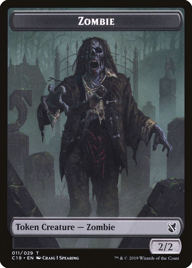 Zombie (010) // Zombie (011) Double-Sided Token [Commander 2019 Tokens] | Tables and Towers