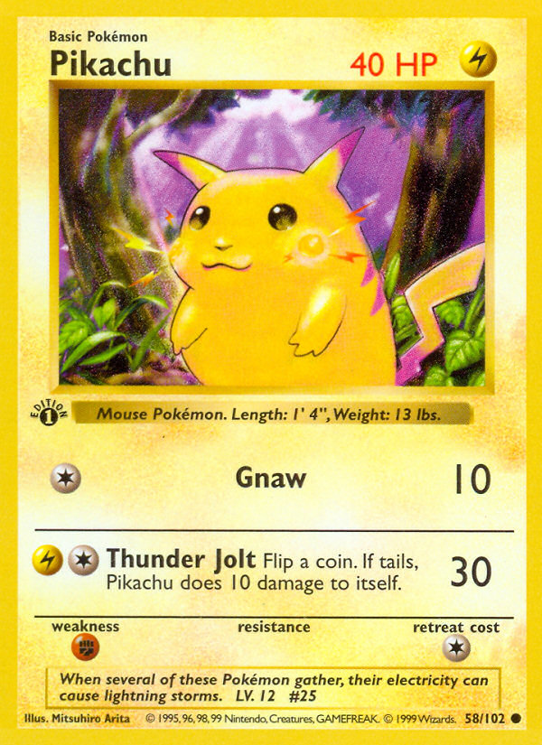 Pikachu (58/102) (Shadowless) [Base Set 1st Edition] | Tables and Towers