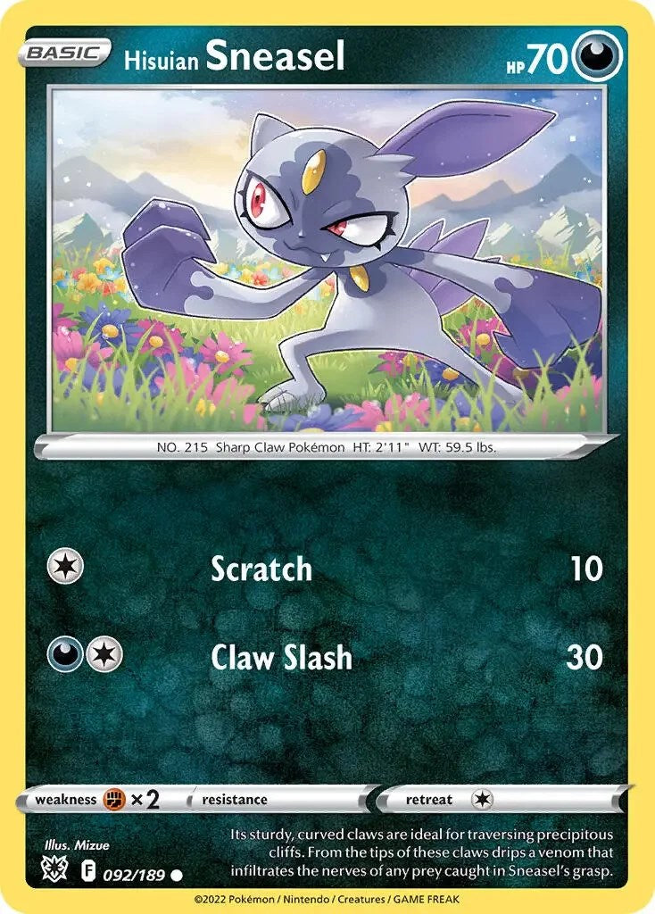 Hisuian Sneasel (092/189) (Theme Deck Exclusive) [Sword & Shield: Astral Radiance] | Tables and Towers