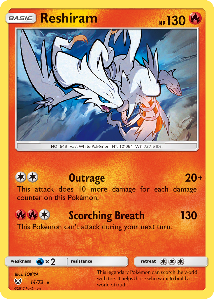 Reshiram (14/73) [Sun & Moon: Shining Legends] | Tables and Towers