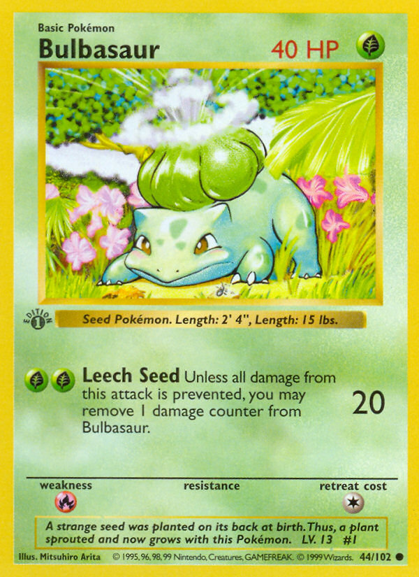 Bulbasaur (44/102) (Shadowless) [Base Set 1st Edition] | Tables and Towers