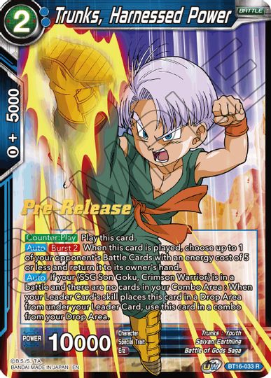 Trunks, Harnessed Power (BT16-033) [Realm of the Gods Prerelease Promos] | Tables and Towers