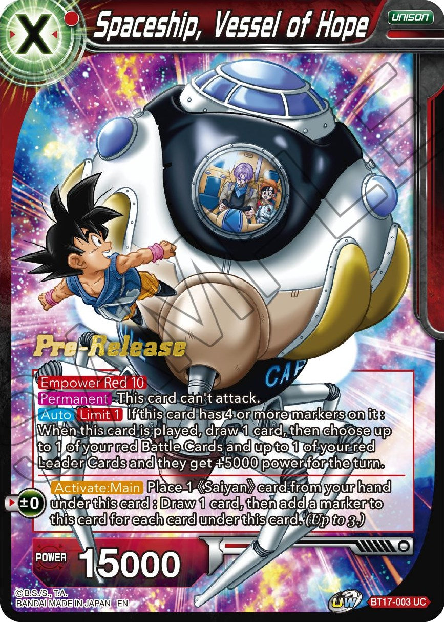 Spaceship, Vessel of Hope (BT17-003) [Ultimate Squad Prerelease Promos] | Tables and Towers