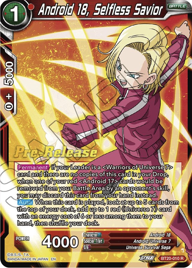 Android 18, Selfless Savior (BT20-010) [Power Absorbed Prerelease Promos] | Tables and Towers