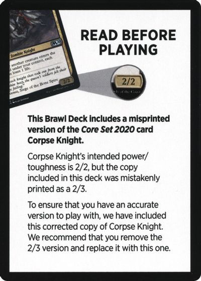 Corpse Knight Reminder Card (Knights' Charge Brawl Deck) [Core Set 2020 Tokens] | Tables and Towers