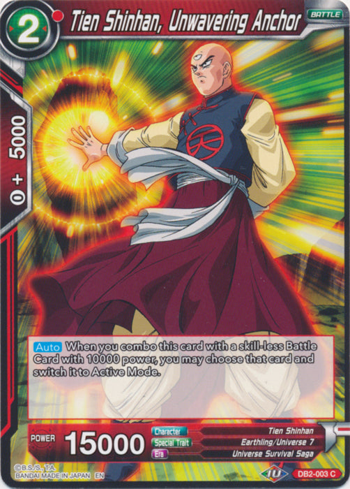 Tien Shinhan, Unwavering Anchor (Reprint) (DB2-003) [Battle Evolution Booster] | Tables and Towers