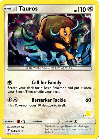 Tauros (164/236) (Pikachu Stamp #37) [Battle Academy 2020] | Tables and Towers