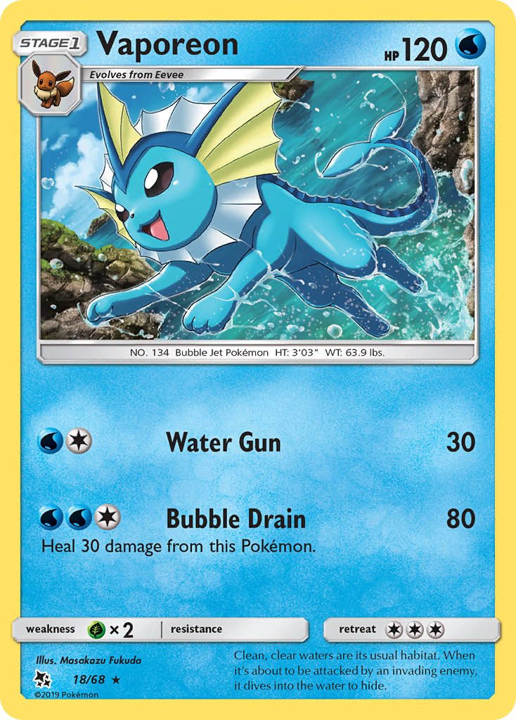 Vaporeon (18/68) [Sun & Moon: Hidden Fates] | Tables and Towers