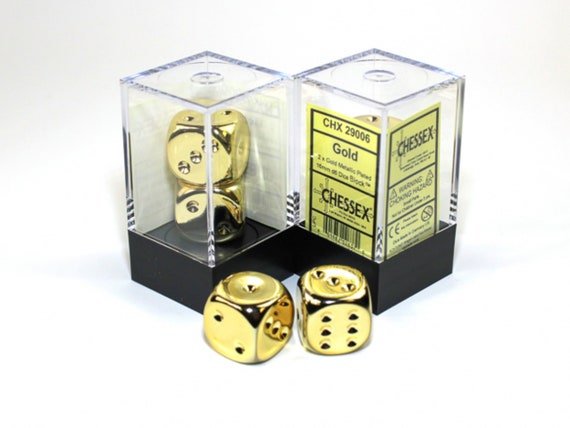 2 Gold Plated 16mm D6 Dice - CHX29006 | Tables and Towers