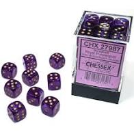 Borealis 12mm d6 Royal Purple/gold Luminary Dice Block (36 dice) | Tables and Towers