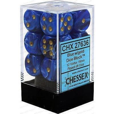 12 Vortex Blue /gold 16mm D6 Dice Block - CHX27636 | Tables and Towers